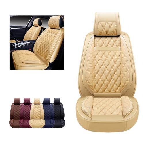 OASIS AUTO Car Seat Covers Premium Waterproof Faux Leather Cushion Universal Accessories Fit SUV Truck Sedan Automotive Vehicle Auto Interior Protector Front Pair (OS-009 Tan)