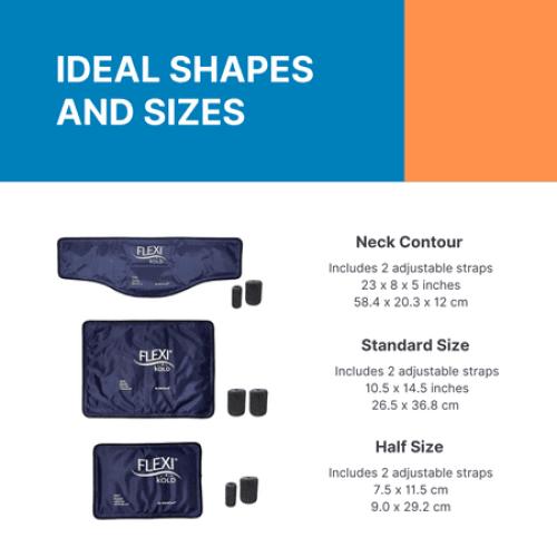 10.5x14.5 Blue Pack of 2 FlexiKold Gel Ice Pack w/Straps (Standard Large: 10.5 x 14.5) - Reusable Cold Therapy (for Pain and Injuries, wrap Around Knee, Shoulder, Back, Ankle, Neck, Hip, Wrist) - 6300 Cold-Strap