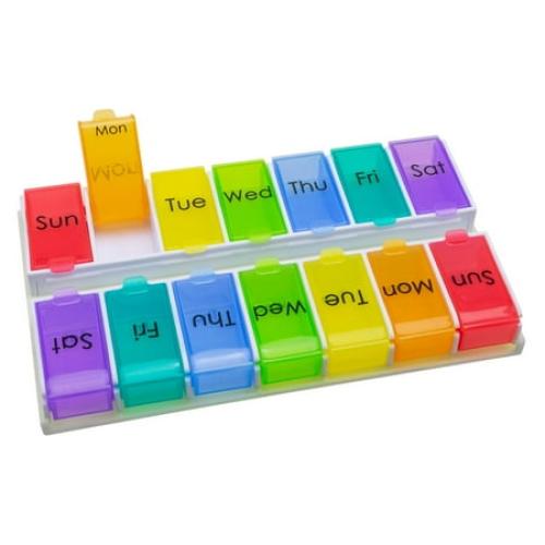 Multicolor Ezy Dose Ezy Fill Weekly 14-Day Pill Organizer, Pop-Out Compartments, Rainbow