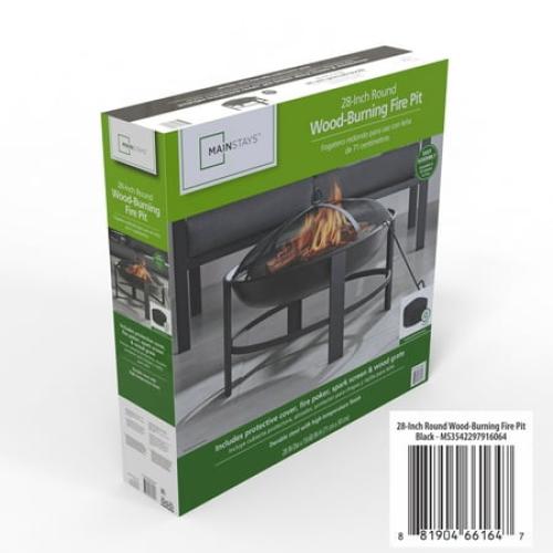 Mainstays 28 Round Wood Burning Fire Pit, Steel Frame