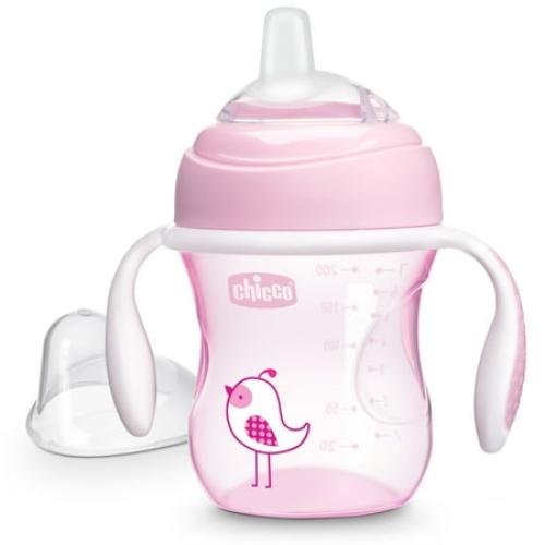 Chicco 7oz. Silicone Spout Transition Sippy Cup, 4m  - Pink, New (3PK)