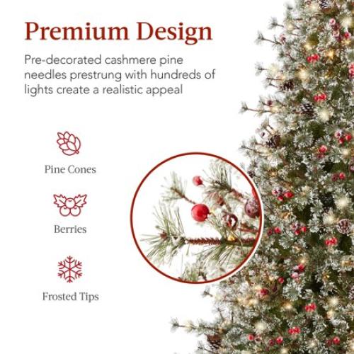 Best Choice Products 6ft Pre-Lit Semi-Flocked Cashmere Pine Christmas Tree w/ 936 Branch Tips, 250 LED Lights