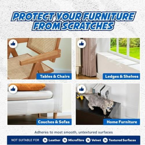 Panther Armor Cat Scratch Protector, Double-Sided Polyester Sofa & Chair Protector, 2-Piece Value Pack, Clear