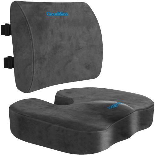 CloudBliss Seat CushionOffice Chair CushionCar Seat CushionLumbar Support Pillow for Office ChairBack Support Memory Foam Pillow Coccyx Cushion for Tailbone PainSciatica & Back Pain Relief -Grey