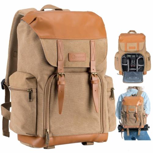 TARION M-02 Canvas Camera Backpack Water-Repellent Camera Bag for DSLR SLR Mirrorless Cameras & Accessories - Colour Khaki