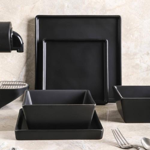 Stone Lain Grace 12-Piece Dinnerware Set Stoneware, Service For 4, Black Matte