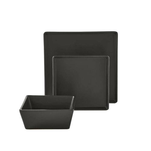 Stone Lain Grace 12-Piece Dinnerware Set Stoneware, Service For 4, Black Matte