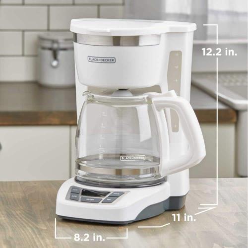 12-Cup Digital Coffee Maker, Programmable Washable Basket Filter Sneak-A-Cup Auto Brew Water Window Keep Hot Plate white