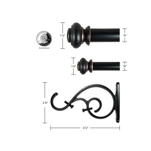 Urn 72 in. - 144 in. Adjustable Double Curtain Rod 1 in. in Antique Black with Finial