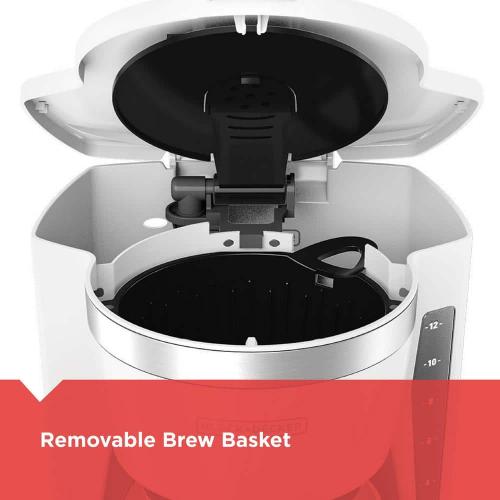 12-Cup Digital Coffee Maker, Programmable Washable Basket Filter Sneak-A-Cup Auto Brew Water Window Keep Hot Plate white