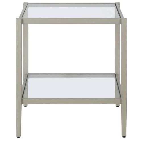 Hera 20 in. Satin Nickel Square Glass Top End Table