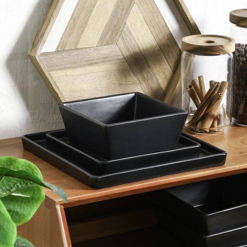 Stone Lain Grace 12-Piece Dinnerware Set Stoneware, Service For 4, Black Matte