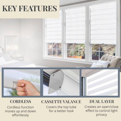 Basic Arctic Cordless Cut-to-Width Light Filtering Dual Layer Zebra Roller Shade 22 in. W x 72 in. L