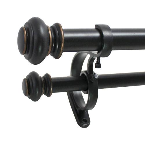 Urn 72 in. - 144 in. Adjustable Double Curtain Rod 1 in. in Antique Black with Finial