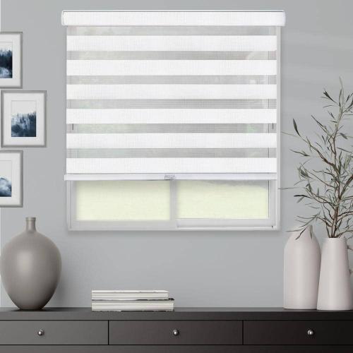 Basic Arctic Cordless Cut-to-Width Light Filtering Dual Layer Zebra Roller Shade 22 in. W x 72 in. L