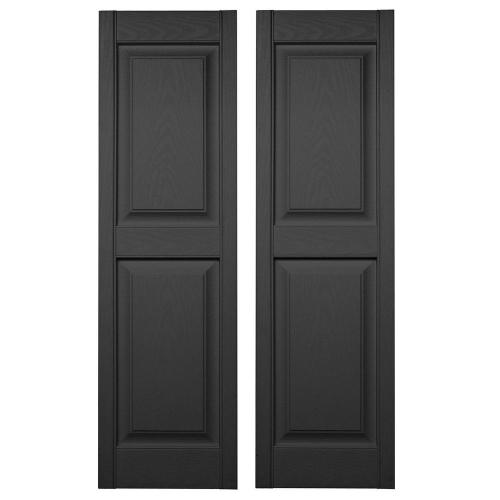 12 in. x 43 in. Raised Panel Vinyl Exterior Shutters Pair in #002 Black