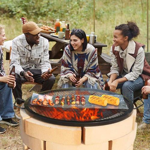 30 in. Fire Pit Grill Grate, Heavy Duty Steel BBQ Cooking Grid, Round Campfire Grate with X Wire and Handle