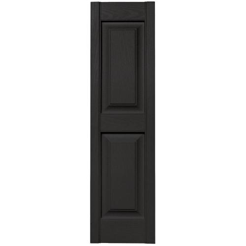 12 in. x 43 in. Raised Panel Vinyl Exterior Shutters Pair in #002 Black
