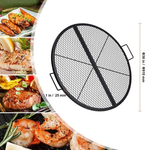 30 in. Fire Pit Grill Grate, Heavy Duty Steel BBQ Cooking Grid, Round Campfire Grate with X Wire and Handle