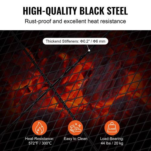 30 in. Fire Pit Grill Grate, Heavy Duty Steel BBQ Cooking Grid, Round Campfire Grate with X Wire and Handle