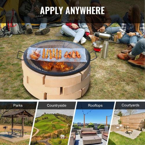30 in. Fire Pit Grill Grate, Heavy Duty Steel BBQ Cooking Grid, Round Campfire Grate with X Wire and Handle
