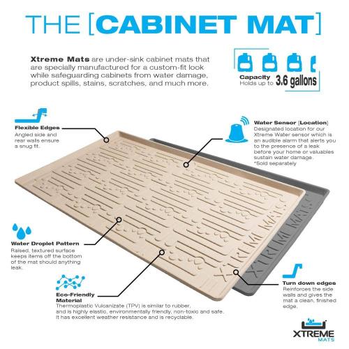 34 in. x 19 in. Beige Bathroom Vanity Depth Under Sink Cabinet Mat Drip Tray Shelf Liner