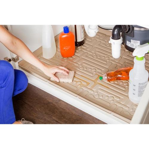 34 in. x 19 in. Beige Bathroom Vanity Depth Under Sink Cabinet Mat Drip Tray Shelf Liner