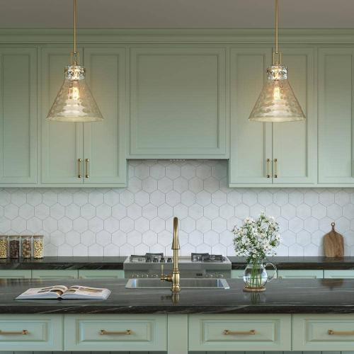 Barlon 60-Watt 1-Light Modern Gold Pendant-Light Clear Water Shade