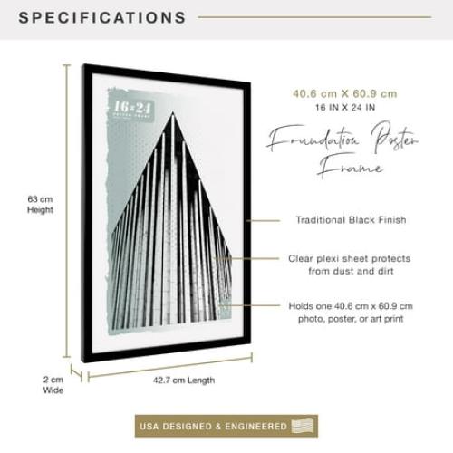 MCS Foundation 16x24 Poster Frame Traditional Brass, Vertical & Horizontal Wall Hanging Large Picture Frame for Photos, Posters & Art Prints (1-Pack)