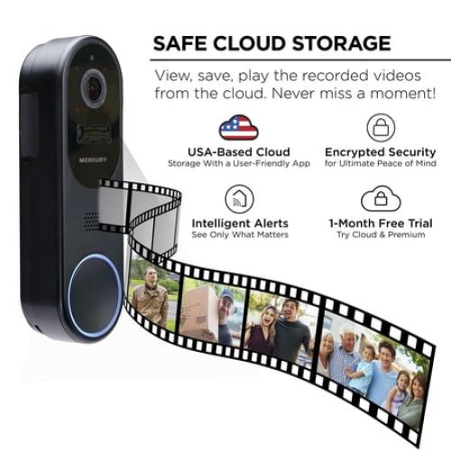 Merkury Smart Doorbell Camera - Wire-Free Battery Cam with Chime & Intelligent Alerts (1-Pack)