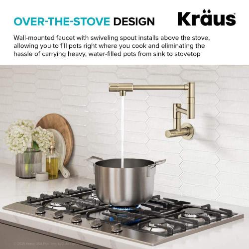Bolden Wall Mount Pot Filler Kitchen Faucet with Retractable Arm in Spot-Free Antique Champagne Bronze