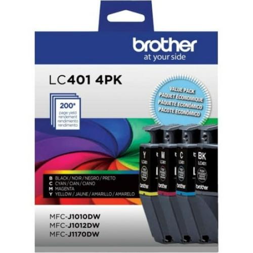 3 PACK Brother LC401 Black/Cyan/Magenta/Yellow Standard Yield Ink Cartridges (LC4014PKS)
