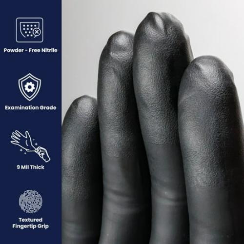 Adenna DLG675 DARK LIGHT Black Nitrile (PF) Exam Gloves, Medium, Box of 100