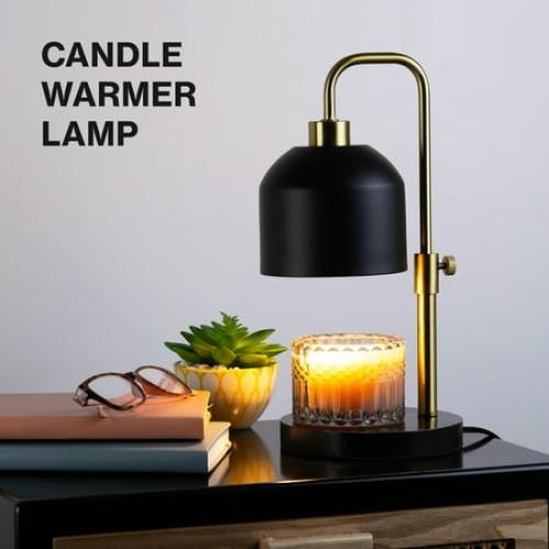 Better Homes & Gardens Matte Black Metal Candle Warmer Lamp with Adjustable Height, Gold Accent