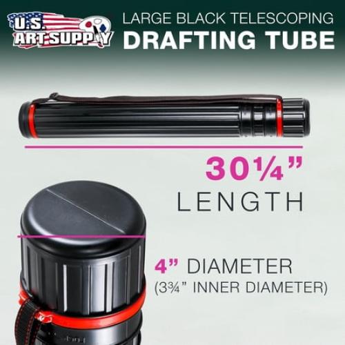 U.S. Art Supply Black Telescoping Drafting Tube - 4 Outside/3-3/4 Inside Diameter, Expands 30-1/4 to 52, Durable Protection with Shoulder Strap - Ideal for Posters, Blueprints, Art & More