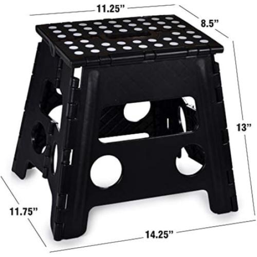 Folding Step Stool, 13 Inch - The Anti-Skid Step Stool is Sturdy to Support Adults and Safe Enough for Kids. Opens Easy with One Flip. Great for Kitchen, Bathroom, Bedroom, Kids or Adults. (Black)