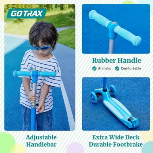 GOTRAX KS1 Kids Kick Scooter, Toddler Scooter 3 Wheel with LED Lighted, 3 Adjustable Handlebars, Suitable for Boys and Girls Ages 2~8 Children and Max Load 100 lbs,Blue