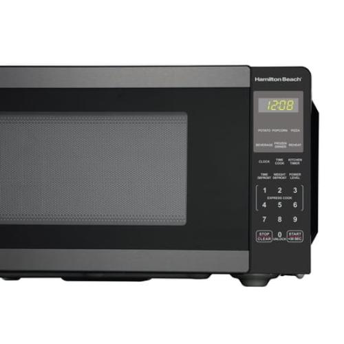 Hamilton Beach 0.9 Cu ft Countertop Microwave Oven, 900 Watts, Black Stainless Steel, New