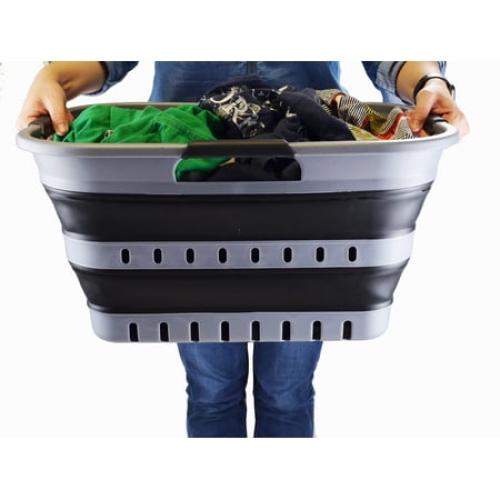 SAMMART 30L (8 gallon) Collapsible 3 Handled Plastic Laundry Basket - Foldable Pop Up Storage Container/Organizer - Portable Washing Tub - Space Saving Hamper/Basket