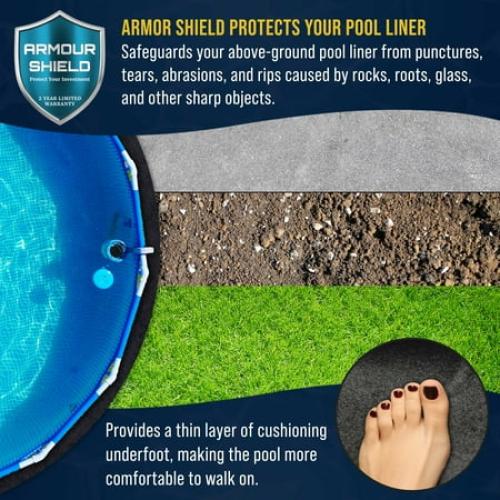 Black 15Ft U.S. Pool Supply Armour Shield 15-Foot Round Heavy Duty Pool Liner Pad for Above Ground Swimming Pools - Protects Pool Liner, Prevents Punctures, Weed Barrier, Eco-Friendly Fabric - Extends Liner Life