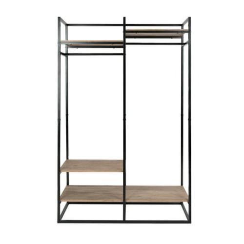 Better Homes & Gardens Jace Freestanding Metal 2-Rod Garment Rack with 4 Wooden Shelves, Black