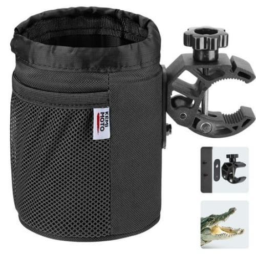 KEMIMOTO Motorcycle Cup Holder, Oxford Fabric Motorcycle Drink Holder with 0.6-1.5 Alligator Clamp, Universal Water Bottle Cup Accessories for Bike, ATV/UTV, Scooter, Boat, Walker