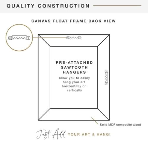 MCS Canvas Float Frames 16x20 Frame, Black Frame for Finished Canvases, Vertical & Horizontal Wall Hanging Large Frame with Adhesive for Canvas Paintings (1-Pack)