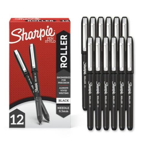 Sharpie RollerBall Pen, Needle Point (0.5mm) Precision Pen, Black Ink, 12 Count