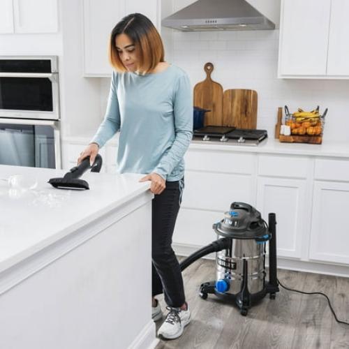 HART 8 Gallon Wet/Dry Vacuum, 6 Peak HP Motor, Stainless Steel Tank, Convertible to Blower, On-Board Storage, 17 ft Cleaning Reach