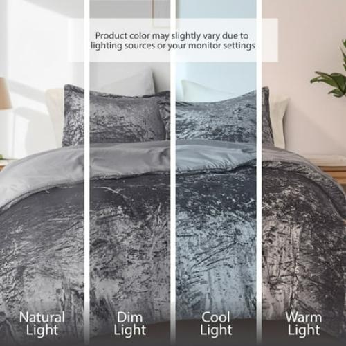 Regency Heights Full/Queen Cozy Velvet Comforter Sets, Luxury 3-Piece All Season Down Alternative Bedding Set, Grey Comforter Bed Set with Pillow Shams