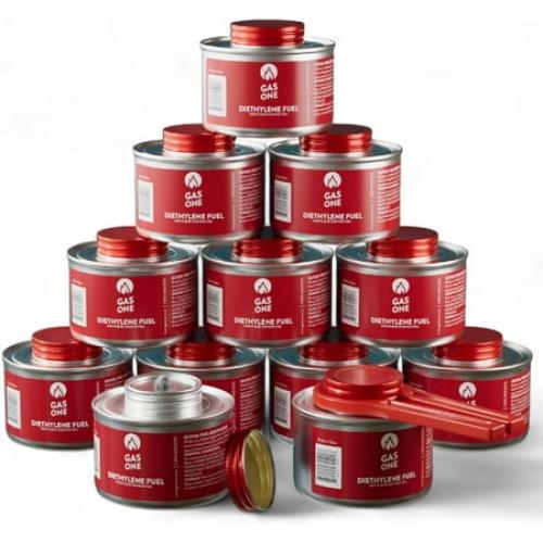 GasOne 2  Hour Chafing Fuel - Food Warmer for Chafing Dish Buffet Set - Liquid Safe Fuel with Wick & Lid Opener for Chafing Dish (Pack of 12)