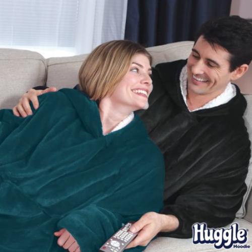Huggle Hoodie, Fleece & Sherpa Wearable Blanket Hoodie, Gray, Unisex One Size