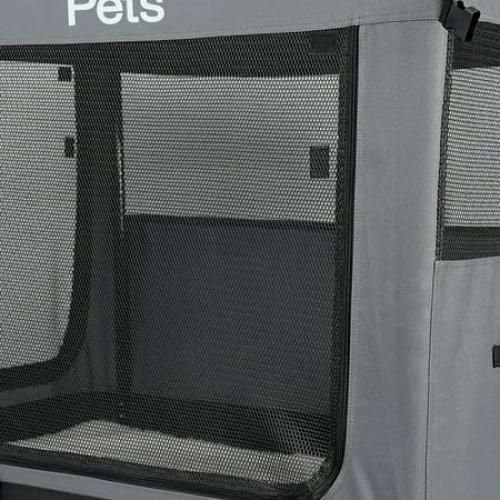 Ashfield & Harkness: Collapsible Soft Dog Crate - 42 - Gray, Sherpa Lined Mat, Durable Mesh Windows, Portable Foldable Pet Kennel, Indoor & Outdoor