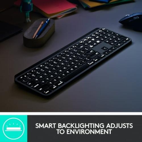 Logitech MX Keys Advanced Wireless Illuminated Keyboard for Mac, Backlit LED Keys, Bluetooth, USB-C, Metal Build - Space Gray
